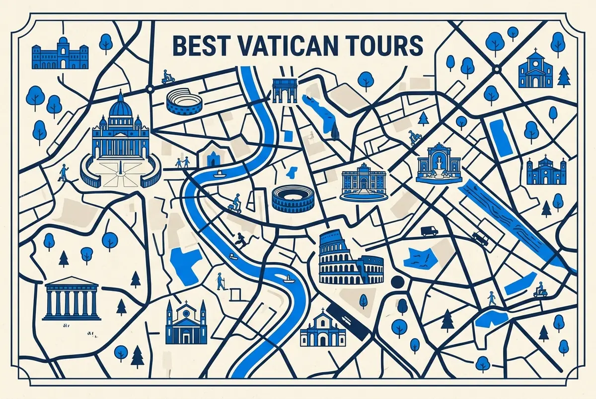 illustrated map of Rome highlights for Best Vatican Tours: Guided, Private, Self-Guided or Skip the Line, vatican tours
