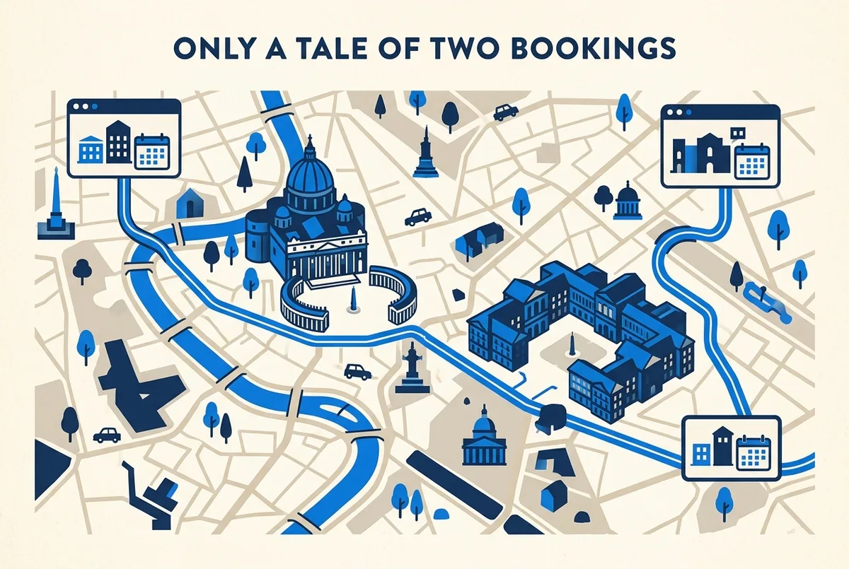Infographic showing the separate booking systems for St. Peter's Basilica and the Vatican Museums, each with its own official portal